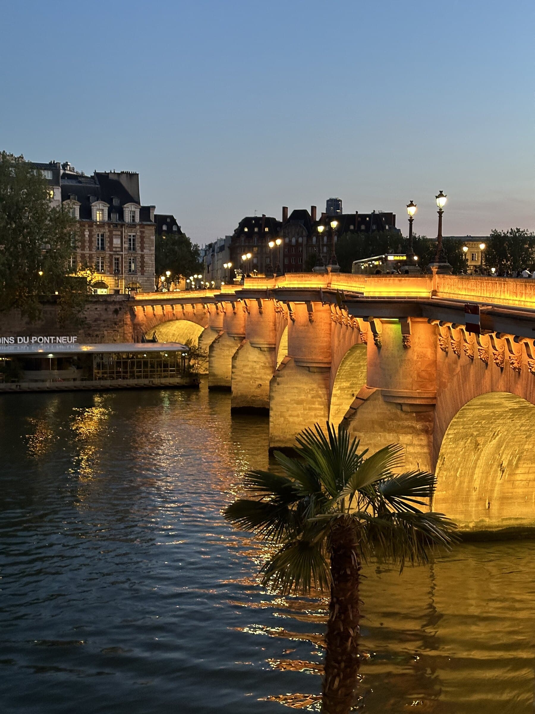 Paris bridge over the Seine at blue hour.