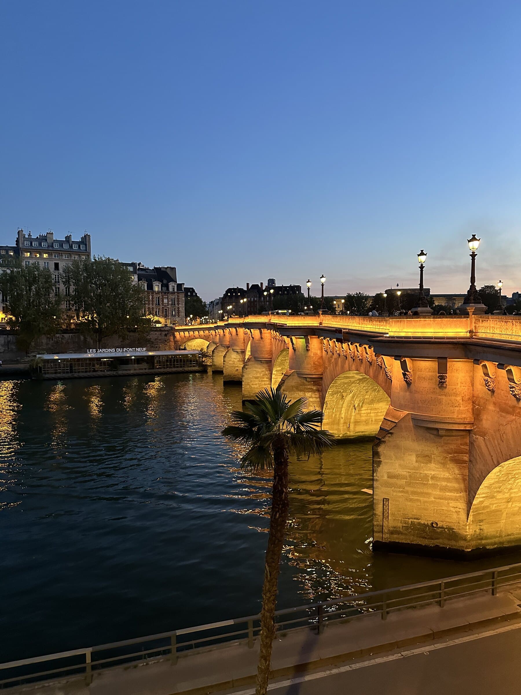 Paris bridge over the Seine at blue hour.