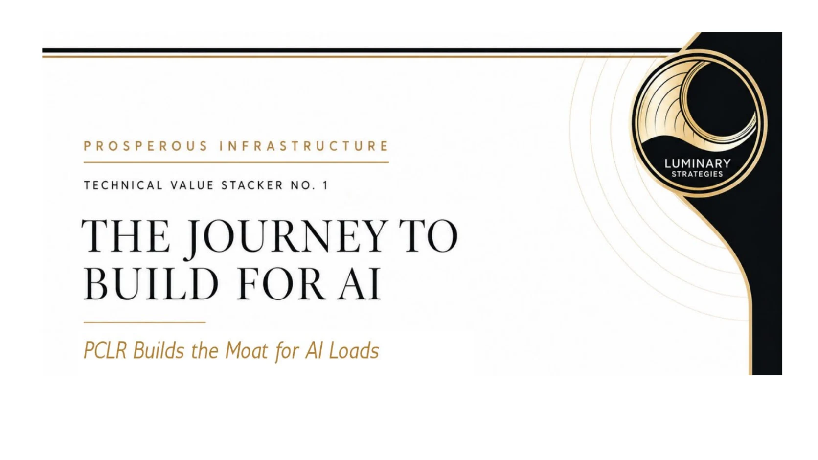 Black-and-gold cover for The Journey to Build for AI: PCLR Builds the Moat for AI Loads.